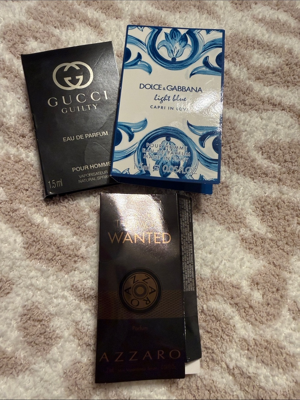 Gucci, Azzaro, and Dolce Gabbana Mens Fragrance Cologne Sample Set